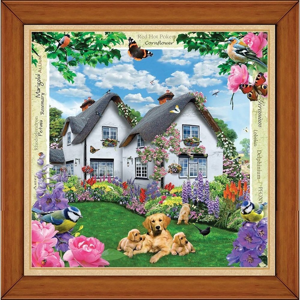 Master Pieces Framed! Delphinium Cottage Labrador Mini Jigsaw Puzzle 300 Piece